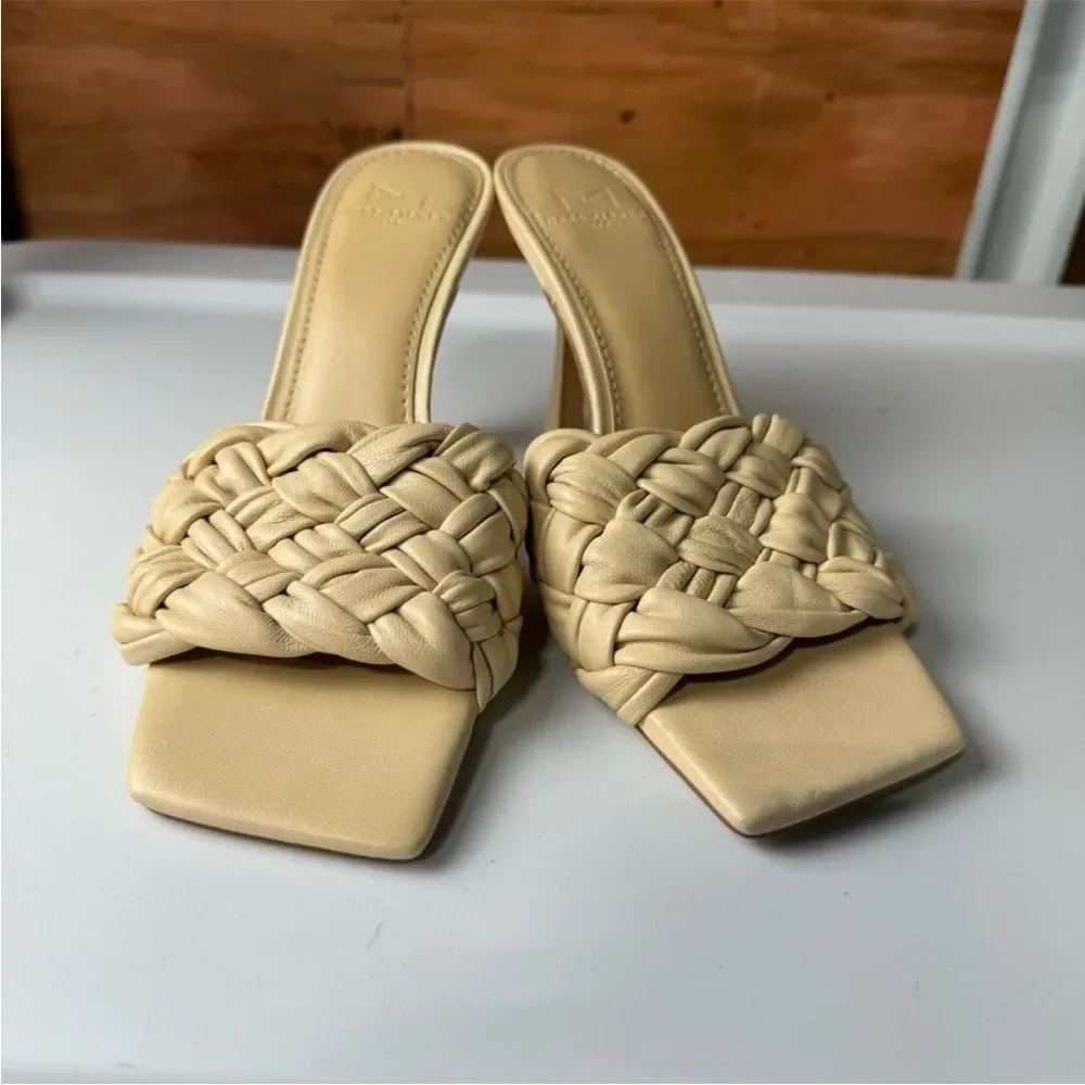 MARC FISHER Leather Draya Braided Woven Sandal Heel Nude Size 5.5